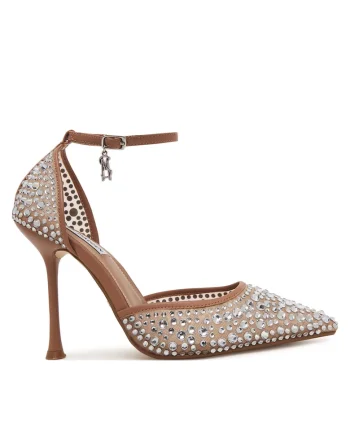 Pantofi dama,  stiletto, maro, sintetic/textil