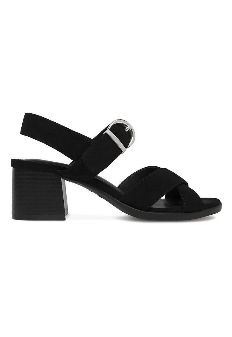 Sandale dama,  toc clasic, negru, material textil
