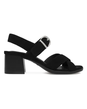 Sandale dama,  toc clasic, negru, material textil