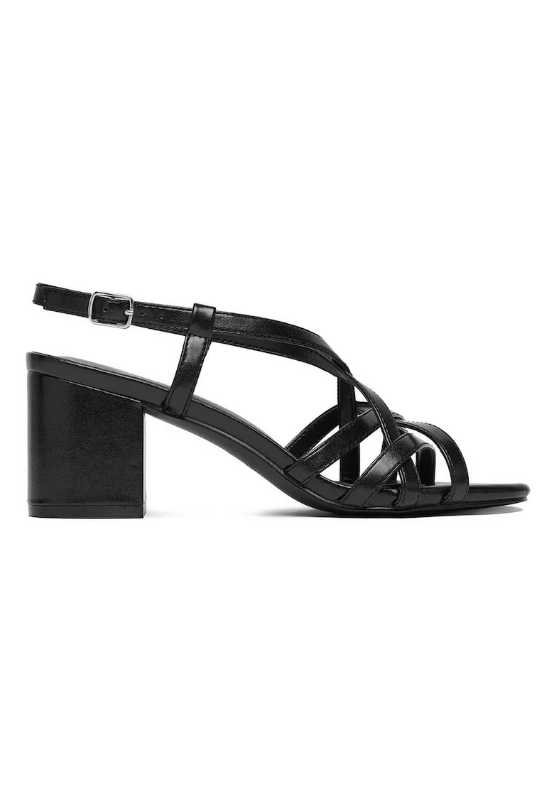 Sandale dama,  toc bloc, sintetic, negru