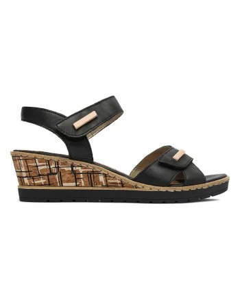Sandale dama,  piele naturala, negru, sistem inchidere velcro