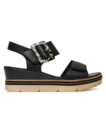 Sandale de dama,  piele naturala, negru, inchidere velcro, cu platforma