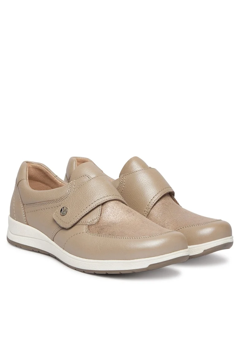 Pantofi dama,  piele naturala, inchidere velcro, bej