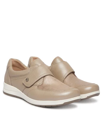 Pantofi dama,  piele naturala, inchidere velcro, bej