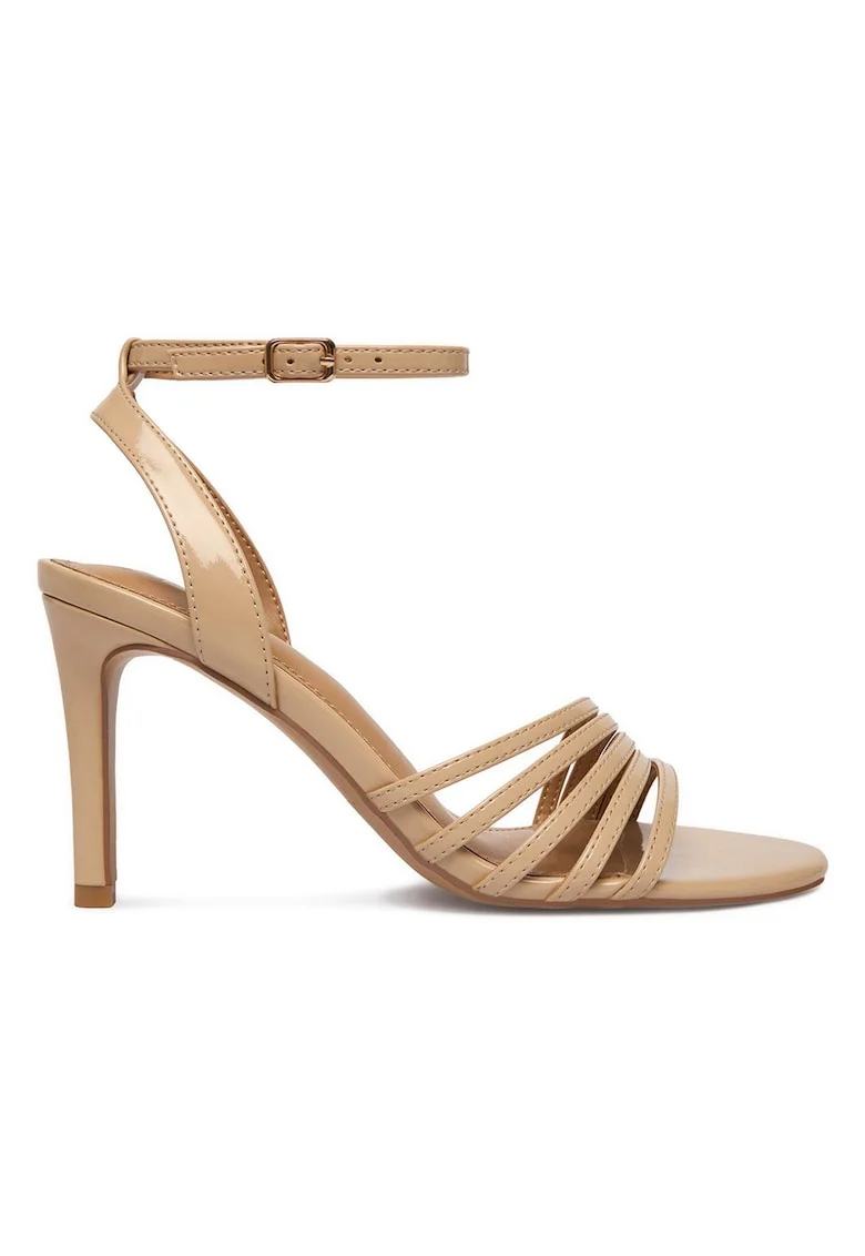Sandale dama,  stiletto, bej, textil