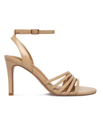 Sandale dama,  stiletto, bej, textil