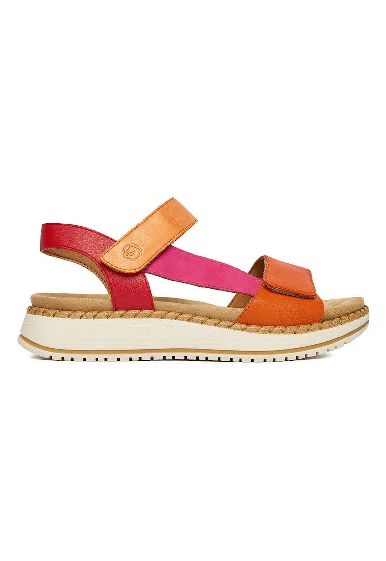 Sandale dama,  piele naturala, multicolor, inchidere velcro, talpa groasa