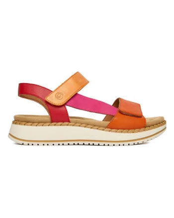 Sandale dama,  piele naturala, multicolor, inchidere velcro, talpa groasa