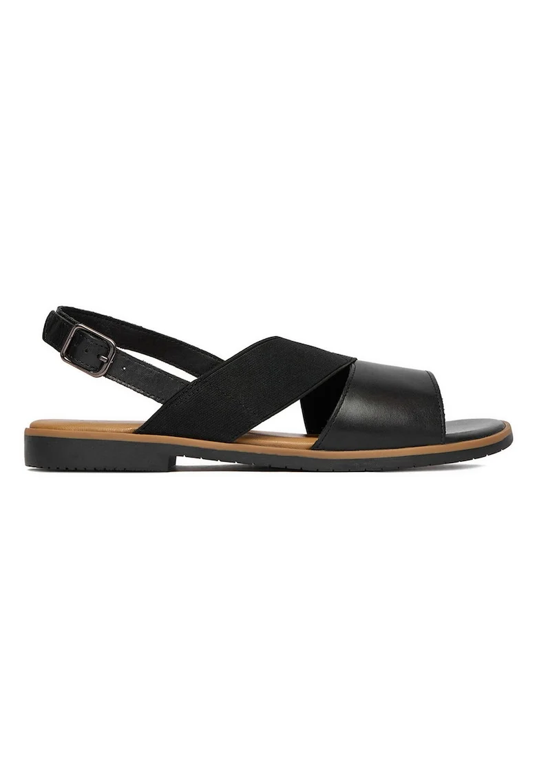 Sandale dama,  piele naturala, negru, inchidere cu catarama, varf rotund