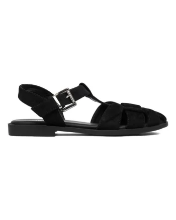 Sandale dama,  material textil, negru, inchidere cu catarama