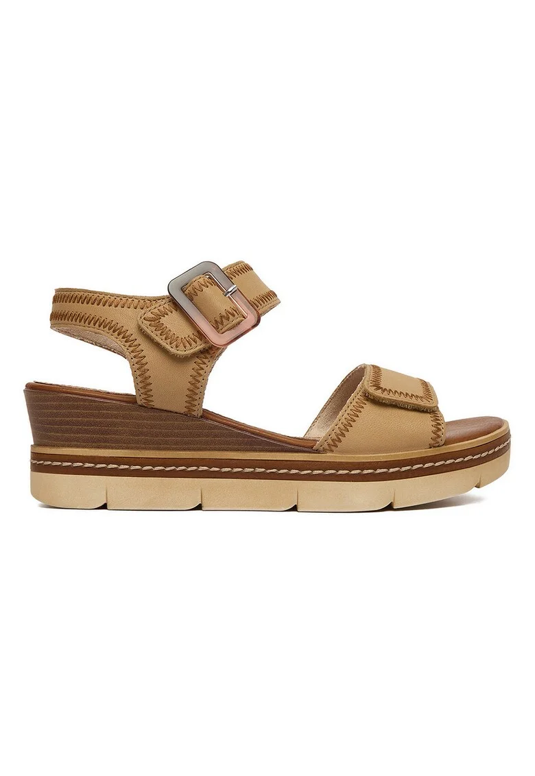 Sandale dama,  piele naturala, negru, inchidere velcro, cu platforma