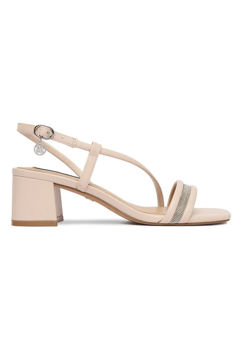 Sandale dama,  bej, piele ecologica, toc bloc