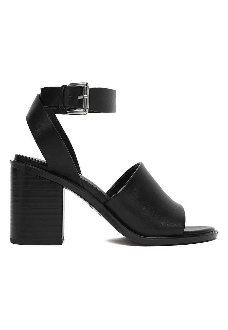 Sandale de dama,  toc clasic, negru, material sintetic