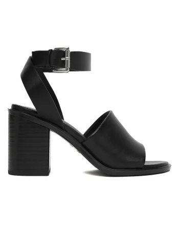 Sandale de dama,  toc clasic, negru, material sintetic