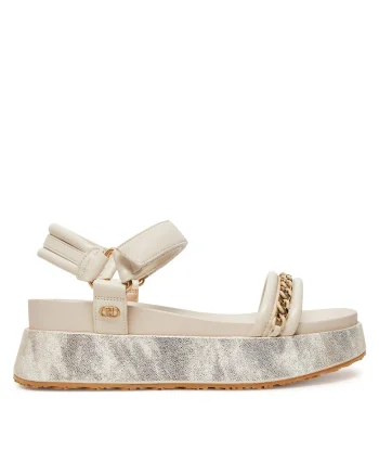 Sandale dama,  piele ecologica, bej, sistem inchidere Velcro