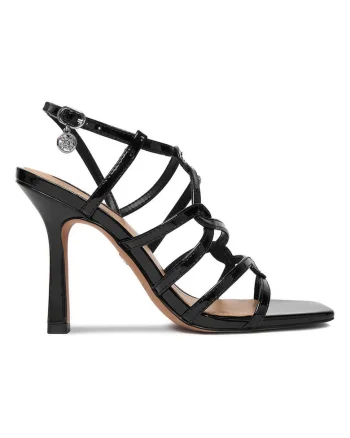 Sandale dama  stiletto, negru, piele ecologica