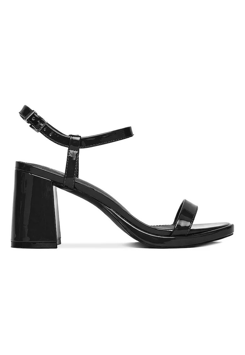 Sandale dama  toc clasic, negru, material sintetic