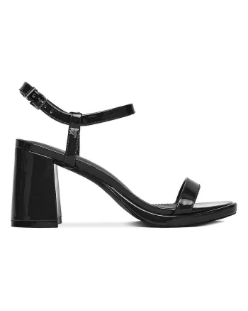 Sandale dama  toc clasic, negru, material sintetic