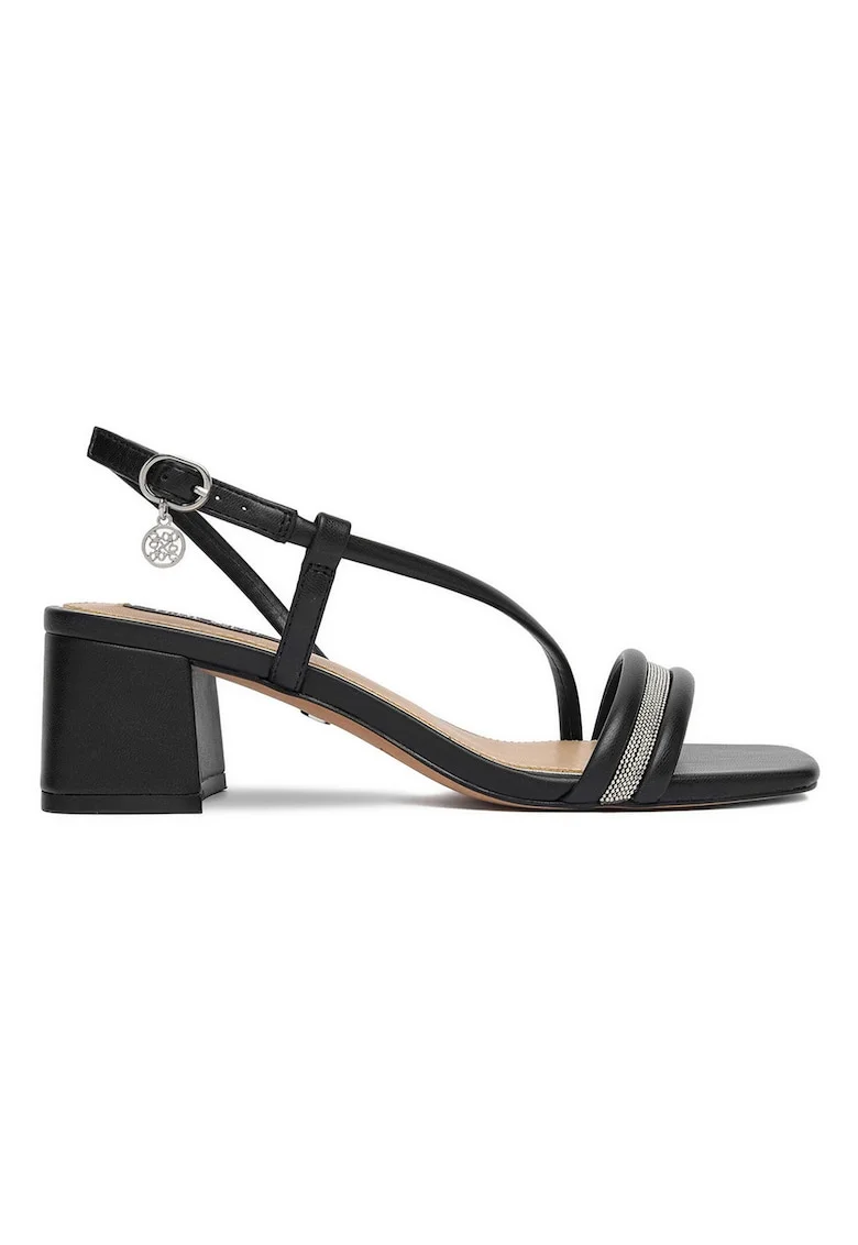 Sandale dama,  toc bloc, negre, piele ecologica