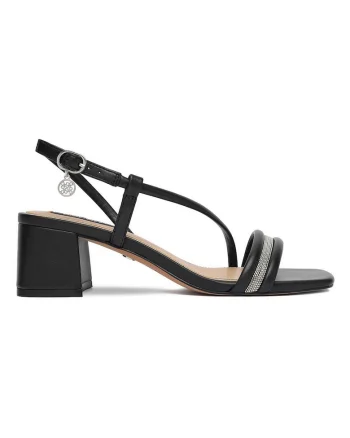 Sandale dama,  toc bloc, negre, piele ecologica