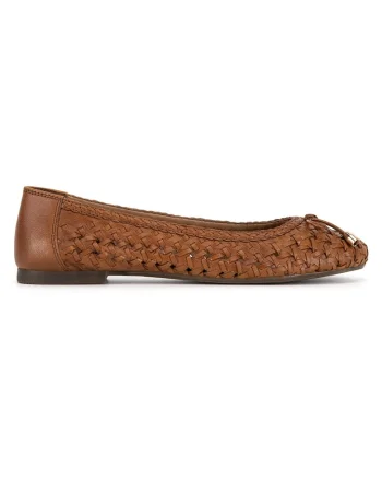 Balerini dama,  piele naturala, maro, interior textil