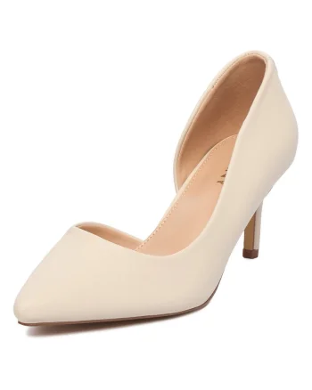 Pantofi eleganti pentru dama,  stiletto, sintetic, bej