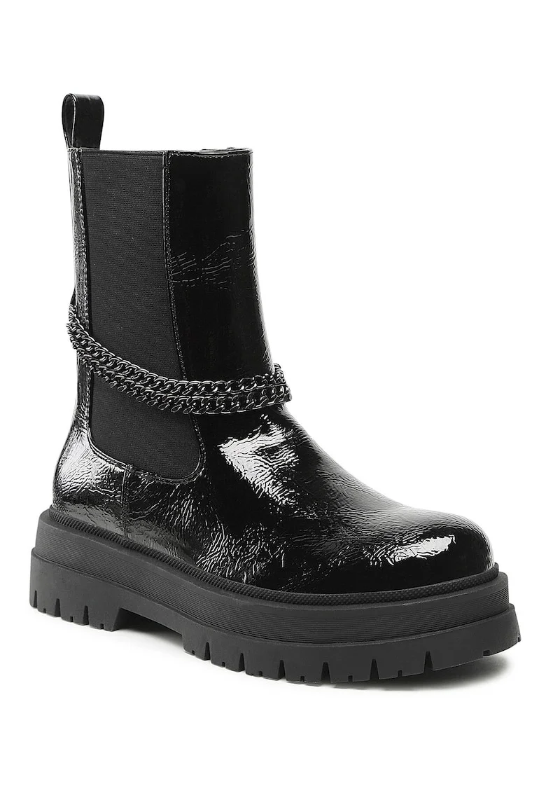 Botine dama,  piele lacuita, elastic, negru,