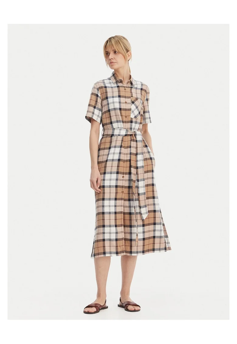 Rochie camasa  carouri, bej, 70% lyocell