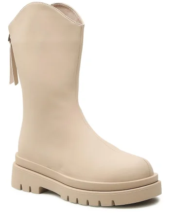 Botine dama,  bej, sintetic, cu fermoar,