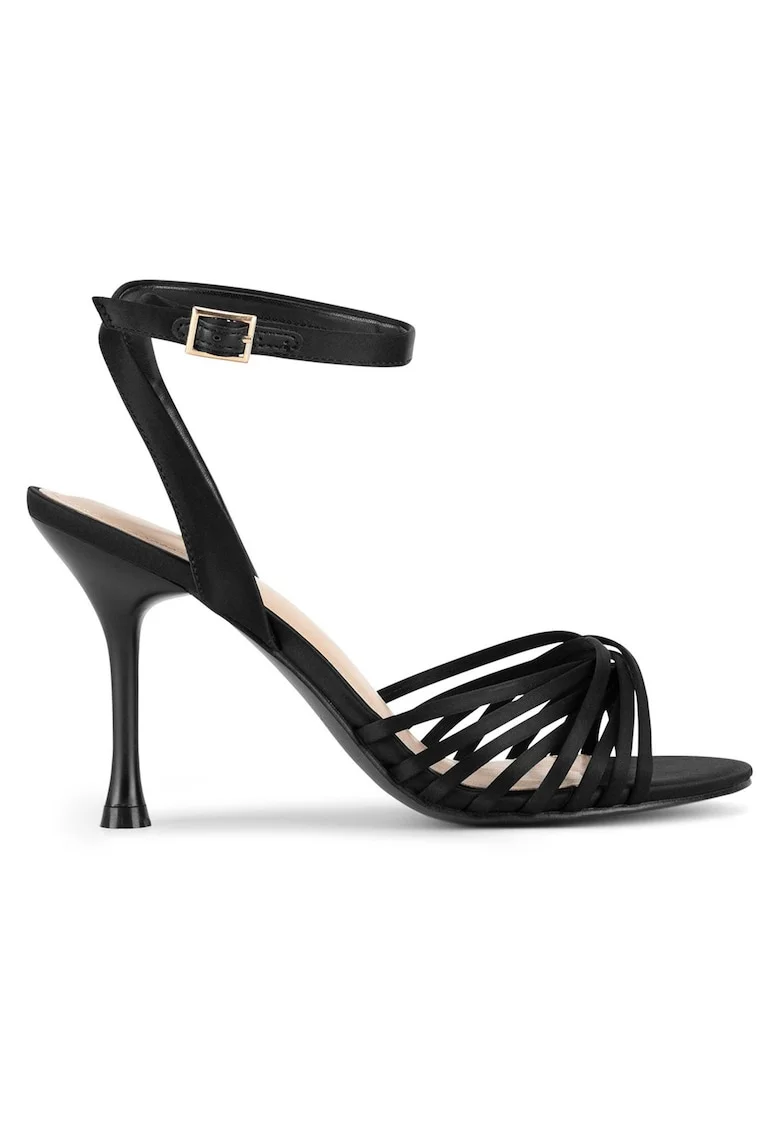 Sandale dama,  negru, toc stiletto, textil