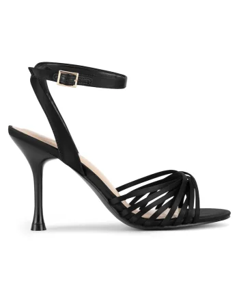 Sandale dama,  negru, toc stiletto, textil