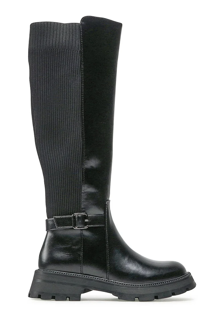 Cizme dama,  piele ecologica, negru, fermoar, talpa plata,