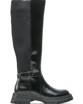 Cizme dama,  piele ecologica, negru, fermoar, talpa plata,