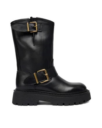 Botine dama,  piele naturala, flatform, negru,