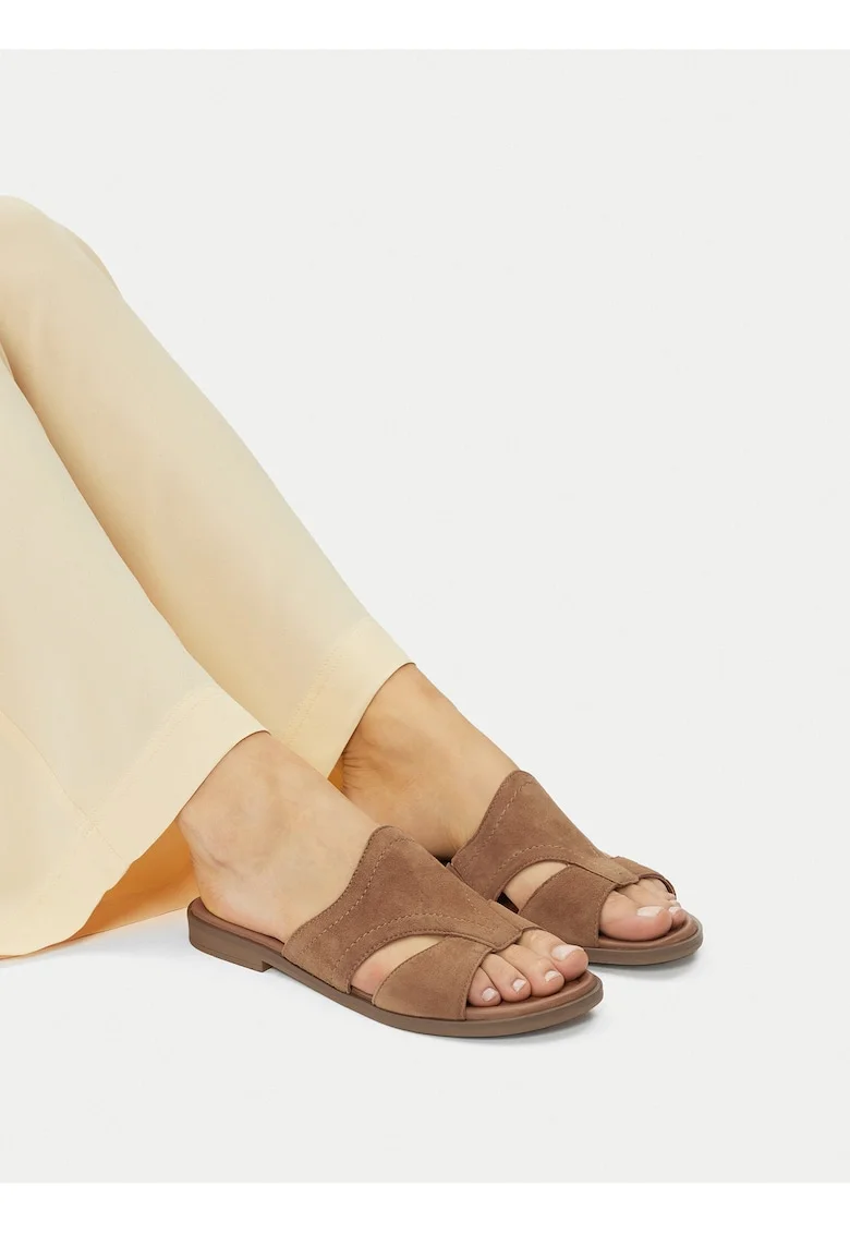 Papuci dama,  piele naturala, bej, design elegant