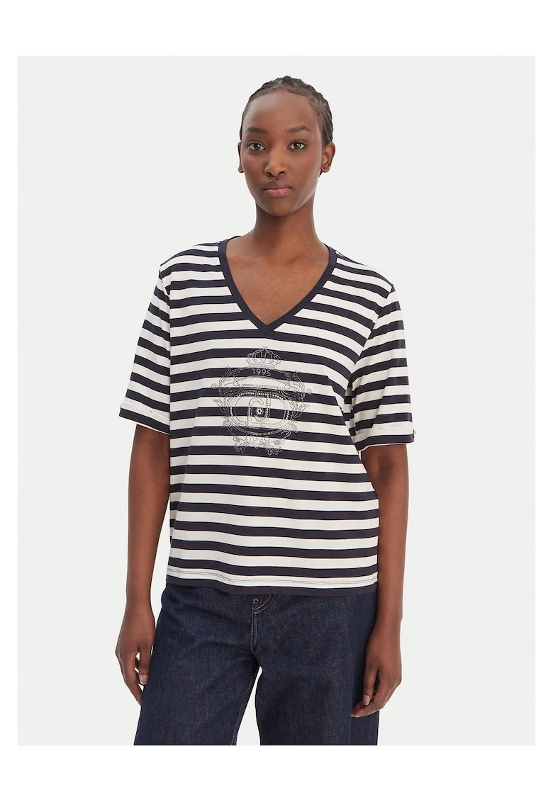 Tricou dama,  bumbac/elastan, model dungi, negru/alb