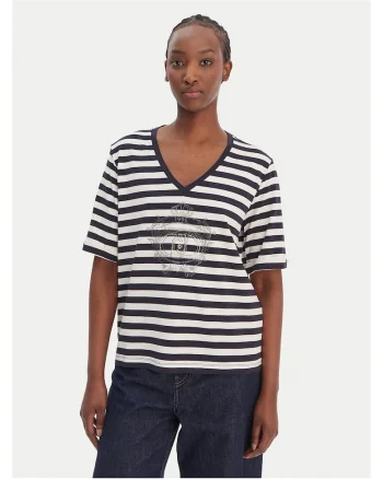 Tricou dama,  bumbac/elastan, model dungi, negru/alb