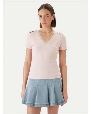 Tricou dama,  slim fit, roz, 64% viscoza