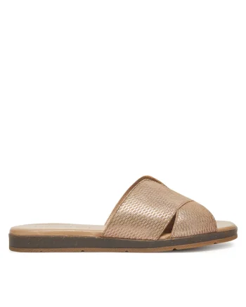 Papuci dama,  din piele naturala, bej, design minimalist