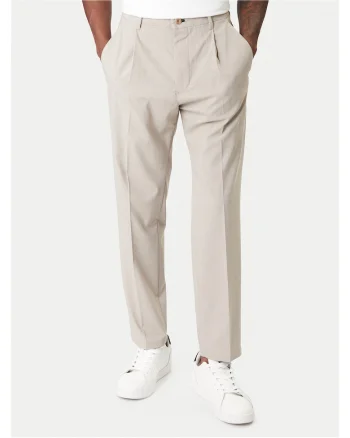 Pantaloni barbati,  slim fit, bej, poliester