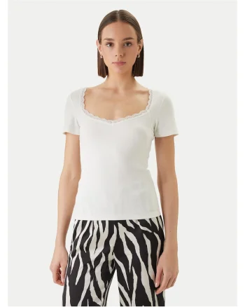 Tricou dama,  slim fit, alb, 54% bumbac, 43% viscoza, 3% elastan