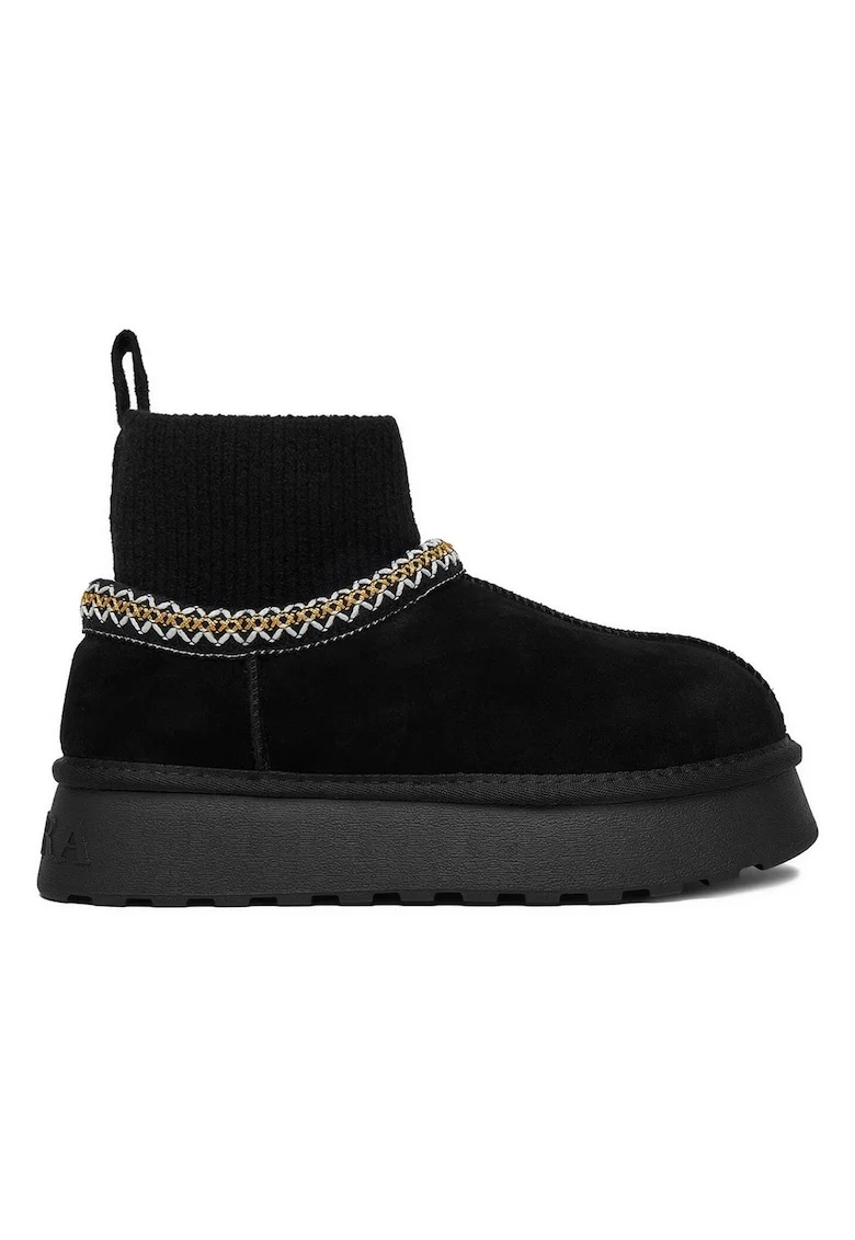 Cizme dama,  piele naturala, flatform, negru,