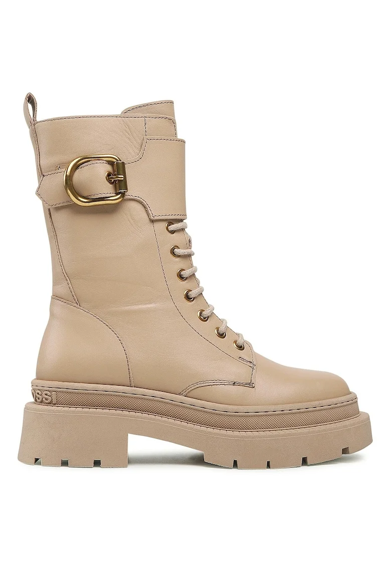 Botine dama,  piele naturala, bej, captusite, platforma,