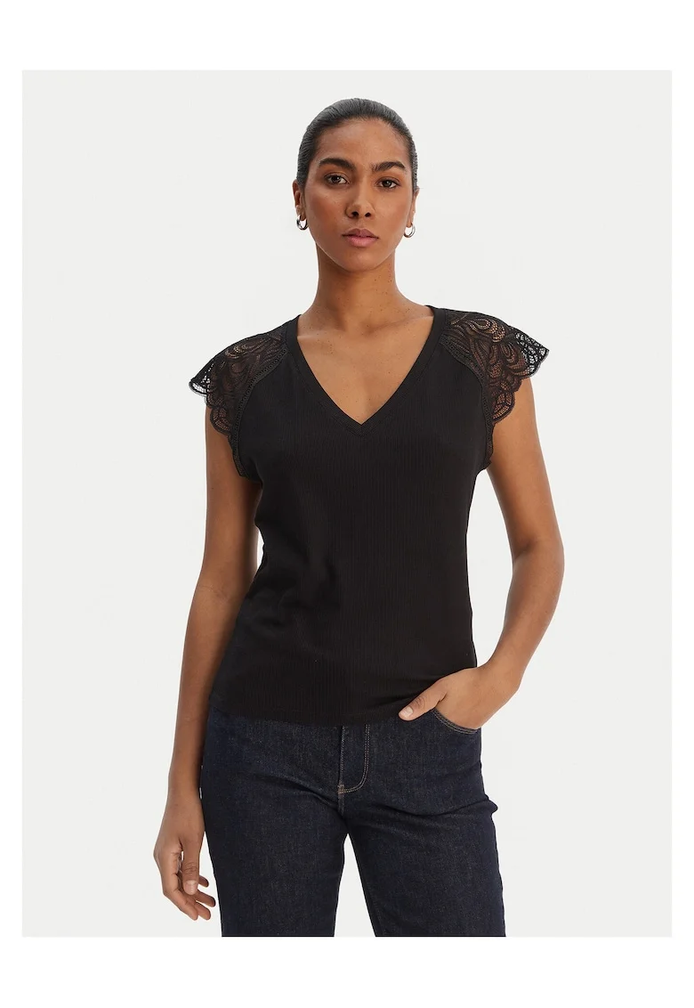 Tricou dama,  negru, 64% poliester reciclat, 33% viscoza
