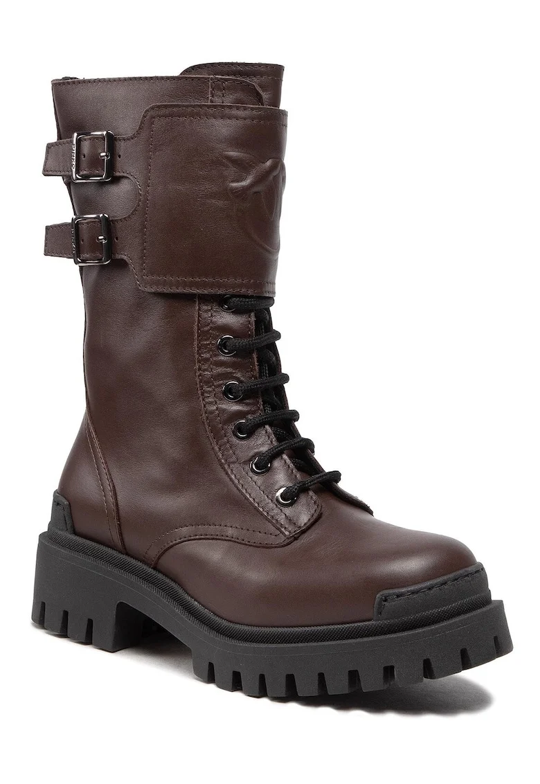 Ghete dama,  piele naturala, talpa groasa, culoare maro,