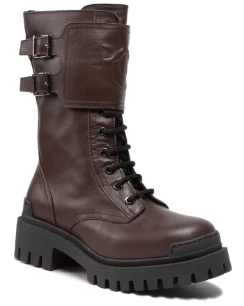Ghete dama,  piele naturala, talpa groasa, culoare maro,