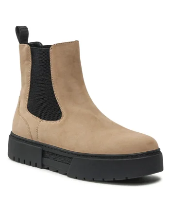 Botine dama,  piele ecologica, bej, 37 EU,