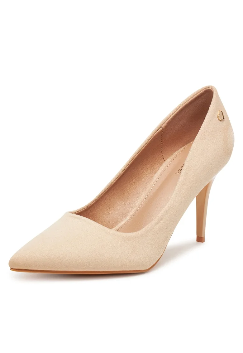 Pantofi dama,  stiletto, bej, textil