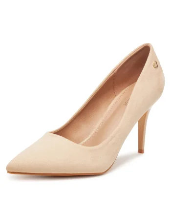 Pantofi dama,  stiletto, bej, textil