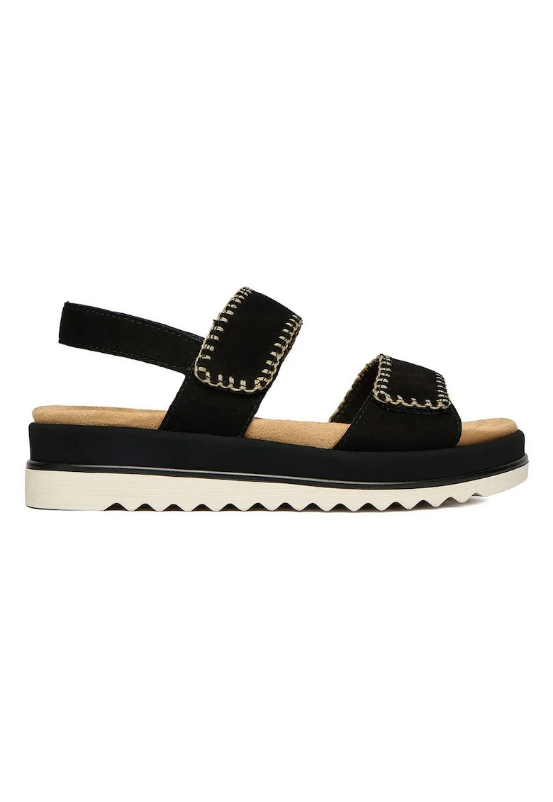 Sandale femei,  piele naturala, negru, inchidere velcro, talpa groasa